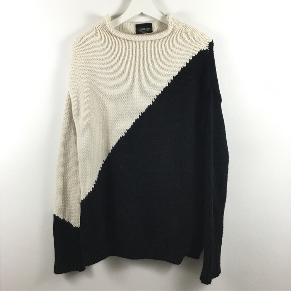 Zara Knit Colorblock Mock Neck Sweater Size S